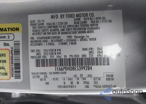 2014 Ford Fusion Se from USA, damaged, VIN 1FA6P0HD8E5399284
